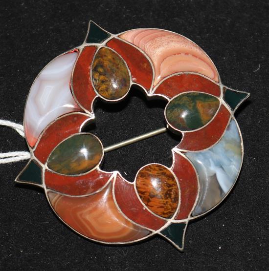 A Scottish silver & hardstone brooch, 2.25in.